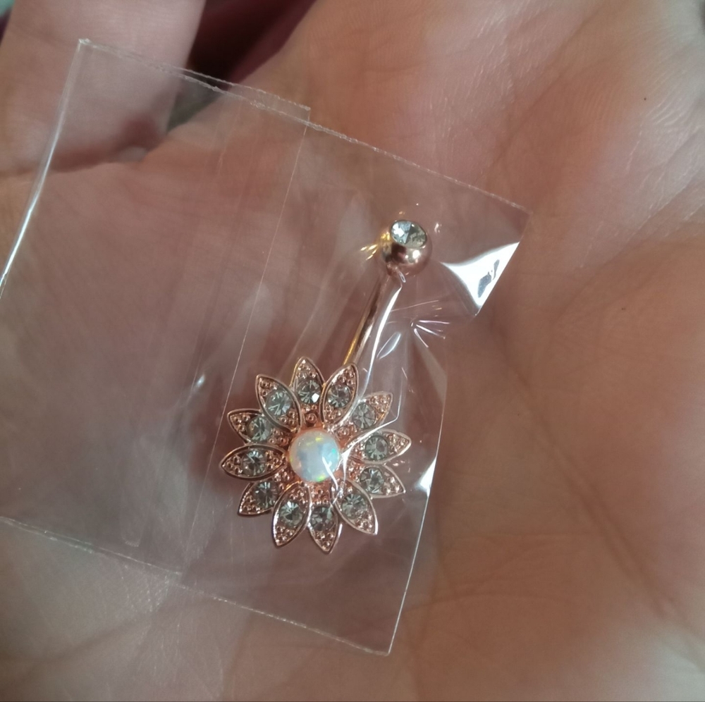 Crystal opal belly ring